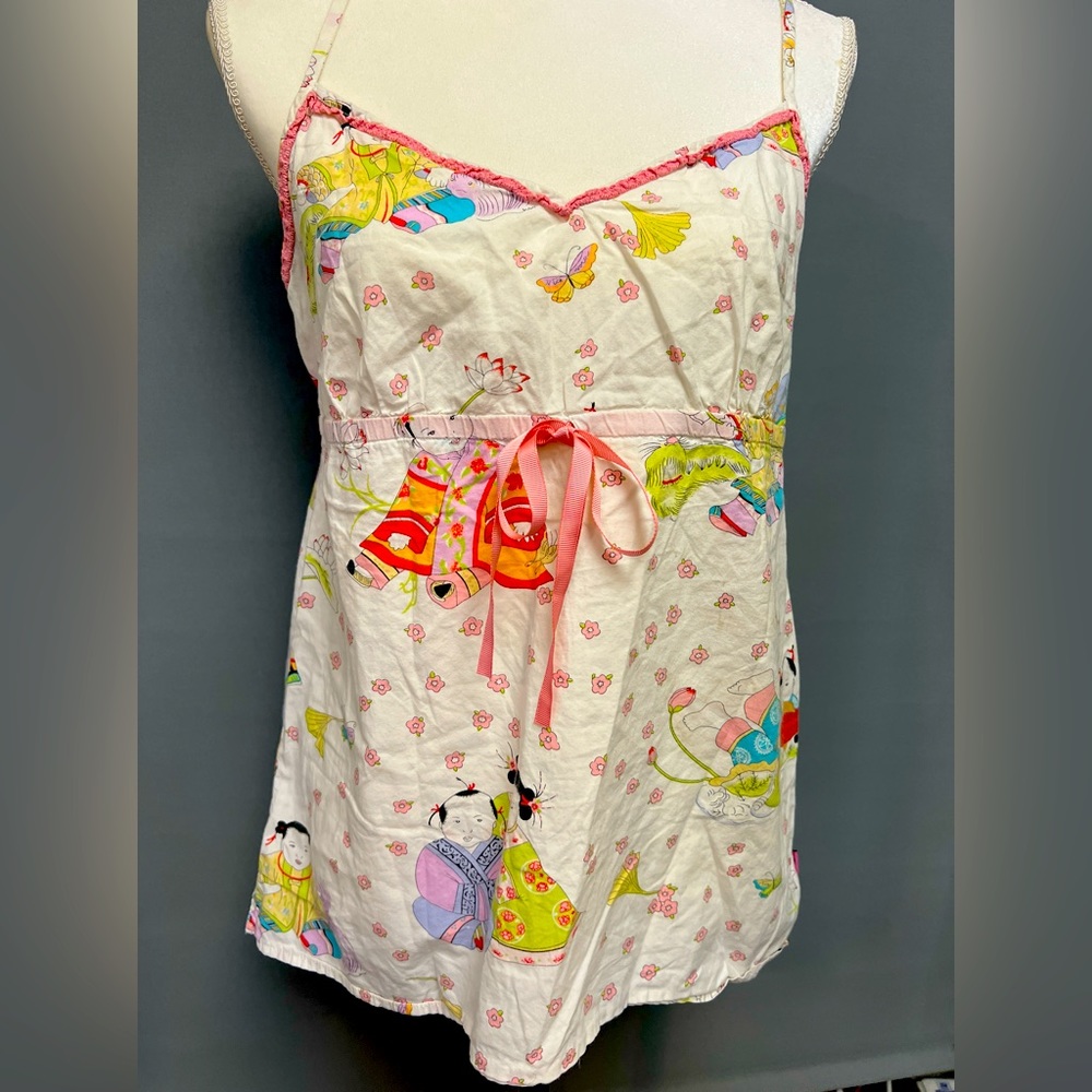 Vintage Asian inspired camisole. Sz6, Cotton, adjustable straps.
